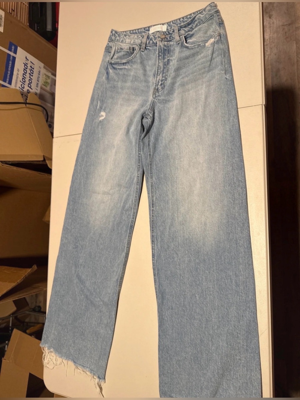 Straight Leg Light Blue Women’s Jeans with Frayed Hem - Picture 4 of 4